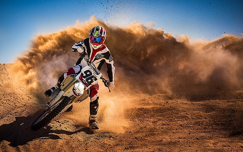 Motocross Racing, motocross dirt bike ze zdjęciem motocross rider, motocross, motocykl, wyścig, sport, Tapety HD HD wallpaper