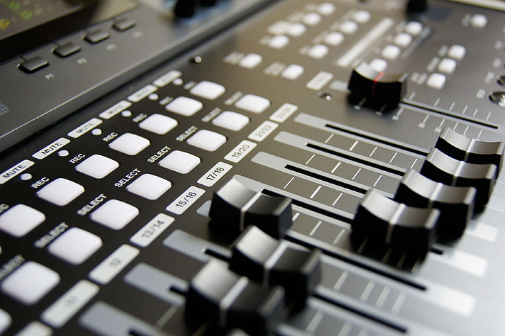mélangeur audio, boutons, gros plan, contrôles, électronique, musique, son, mixer du son, Fond d'écran HD