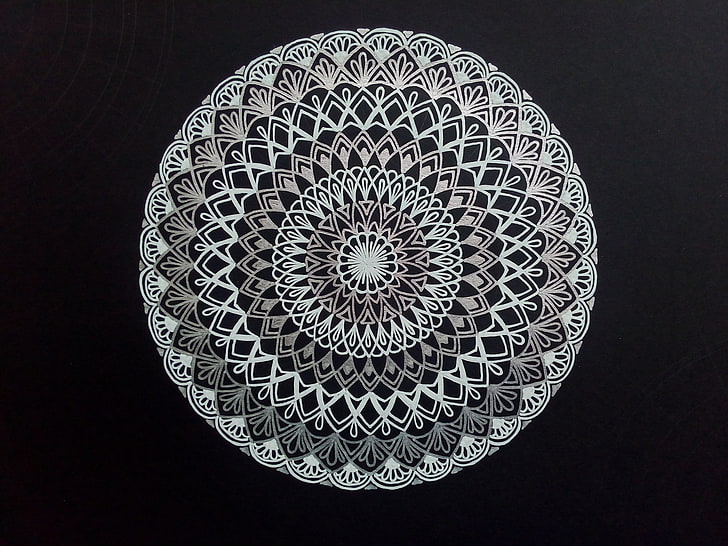 ilustrasi bunga putih dan hitam, mandala, karya seni, Wallpaper HD