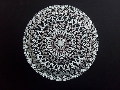 бяла и черна флорална илюстрация, мандала, произведение на изкуството, HD тапет HD wallpaper