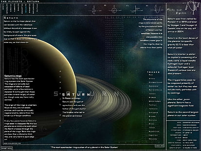 инфографика, планета, Сатурн, котка, HD тапет HD wallpaper