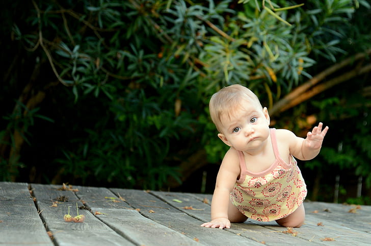 baby crawling on brown wooden pallet, Reese, Crawling, Deck, pallet, crawl, baby  girl, child, baby, cute, small, outdoors, people, caucasian Ethnicity, childhood, fun, one Person, boys, summer, happiness, toddler, cheerful, HD wallpaper