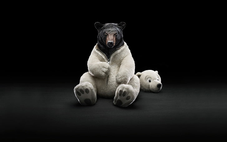 Wallpaper beruang Grizzly, hitam, beruang, seni digital, latar belakang sederhana, hewan, Wallpaper HD