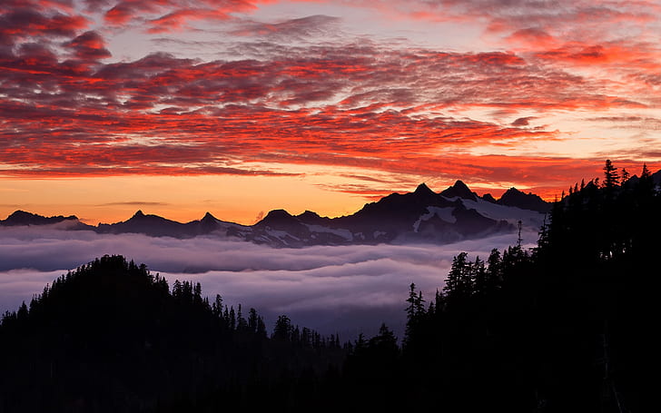 USA, Oregon, mountainous, forest, sky, sunset, USA, Oregon, Mountainous, Forest, Sky, Sunset, HD wallpaper