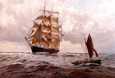 Segelschiff, Kunstwerk, Schiff, Meer, Fahrzeug, HD-Hintergrundbild HD wallpaper