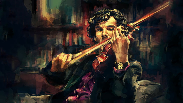 Человек играет на скрипке, Алисекс, Шерлок, ТВ, Бенедикт Камбербэтч, HD обои