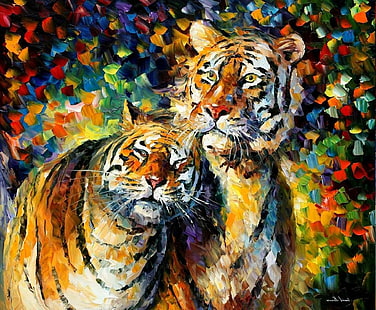 djur, färgglada, Leonid Afremov, målning, Tiger, HD tapet HD wallpaper