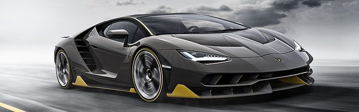 Lamborghini Centenario LP770-4, car, vehicle, Super Car, motion blur, dual monitors, multiple display, road, HD wallpaper