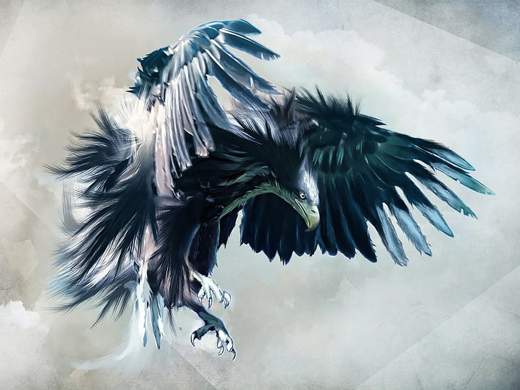 abstract, animated, birds, drawings, eagles, HD wallpaper