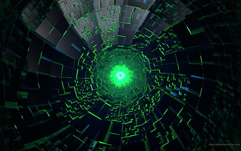 wallpaper dunia spiral hijau dan hitam, abstrak, seni digital, Digital Blasphemy, vortex, render, Wallpaper HD HD wallpaper