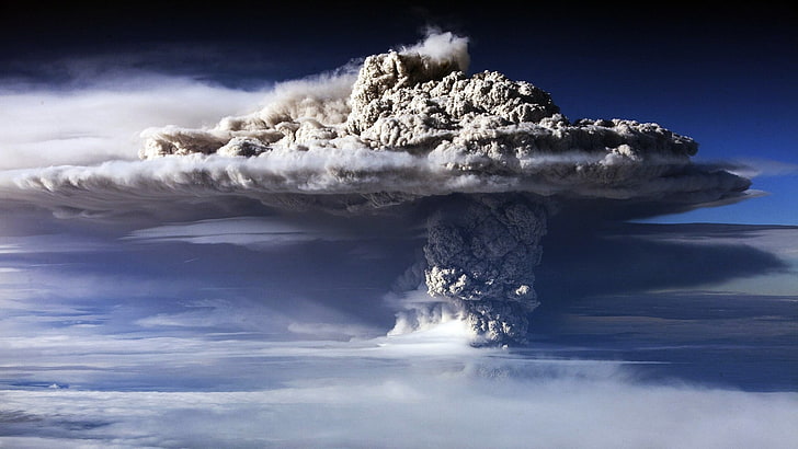 nuclear explosion, nature, volcano, explosion, smoke, HD wallpaper