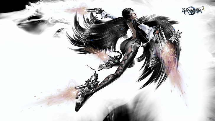 Ilustración de mujer de pelo negro, Bayonetta 2, videojuegos, Fondo de pantalla HD