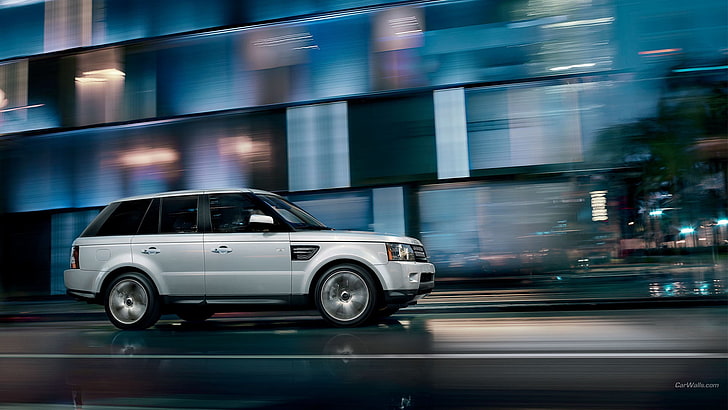 srebrno-czarny element stereo, Range Rover, motion blur, samochód, Tapety HD