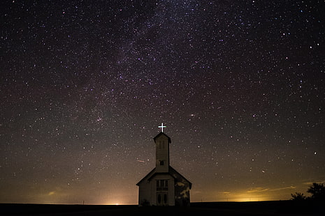 starry sky, church, night, oakland, united states, HD wallpaper HD wallpaper
