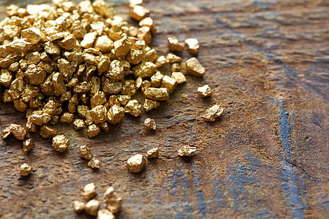 metal, złoto, drewno, bryłki złota, Tapety HD HD wallpaper