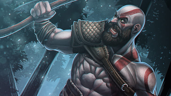 videojuegos, Kratos, God of War, músculos, barbas, God of War (2018), guerrero, Fondo de pantalla HD