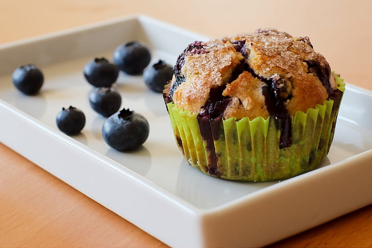 Food, Blueberry Muffin, Blueberry, Dessert, Muffin, Sweets, HD wallpaper