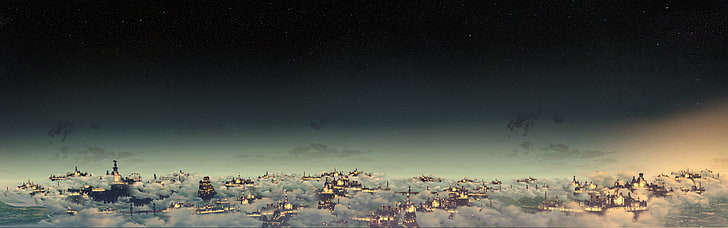 paisagem de vila coberta de neve tiro, arte de fantasia, noite, cidade de fantasia, HD papel de parede