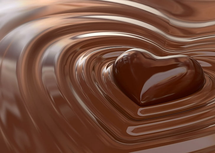 heart liquid chocolate, wave, heart, chocolate, HD wallpaper