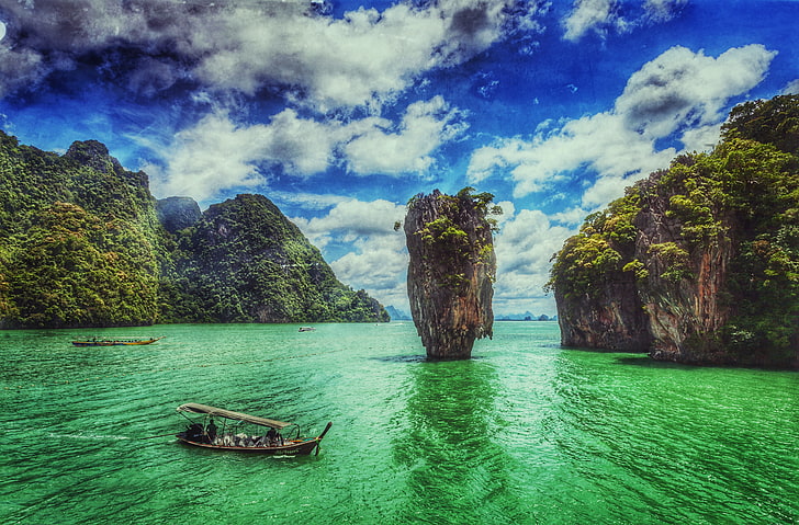 Formation rocheuse verte, paysage, eau, île, Ko Tapu, Thaïlande, Fond d'écran HD
