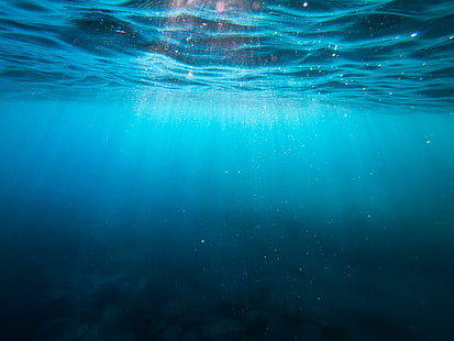 Морски пейзаж, океан, слънчеви лъчи, синьо, под вода, 4K, HD тапет HD wallpaper