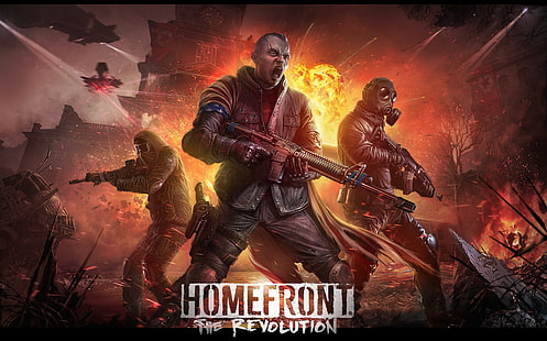 свобода, експлозия, нощ, оръжия, огън, войници, противогаз, революция, въстанието, Homefront: The Revolution, HD тапет HD wallpaper