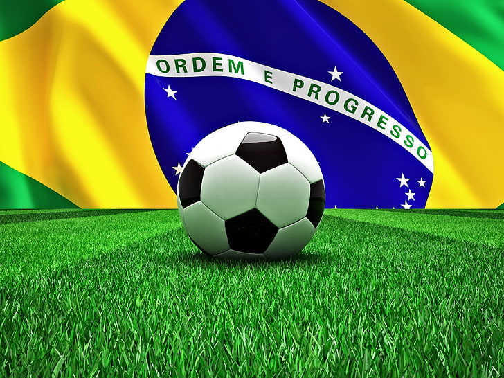 fútbol, ​​la pelota, Brasil, bandera, Copa Mundial, Brasil, FIFA, 2014, Fondo de pantalla HD