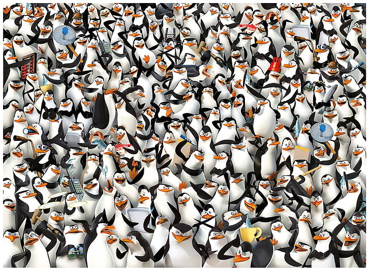 Penguins, fantasy, luminos, texture, penguin, madagascar, black, white, skin, HD wallpaper