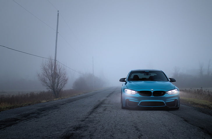 coche BMW azul, BMW, luz, azul, otoño, niebla, F80, LED, Fondo de pantalla HD