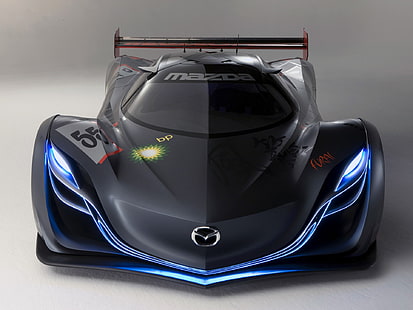 mobil sport Mazda Furai hitam, neon, depan, konsep mazda furai, Wallpaper HD HD wallpaper
