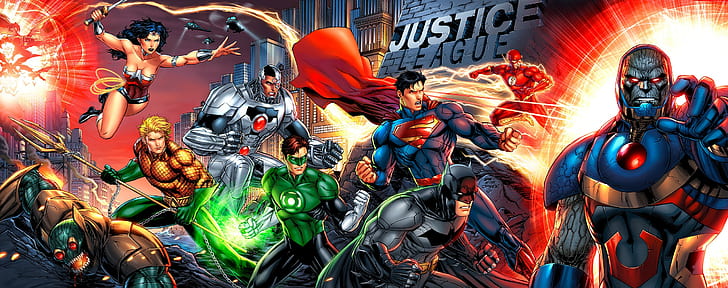 Flash, Superman kompozytowy, cyborg, Wonder Woman, Darkseid, Batman, DC Comics, Aquaman, Green Lantern, Superman, Justice League, Tapety HD