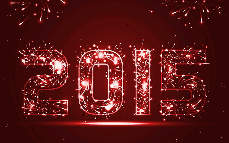 Rosso scuro 2015 e fuochi d'artificio, testo 2015, nuovo anno 2015, 2015, fuochi d'artificio, scuro, Sfondo HD