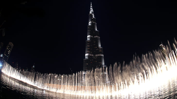 Burj Khalifa Dubai-fontänen, Dubai, fontän, Burj, Khalifa, HD tapet