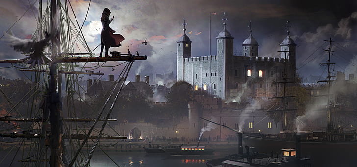 castle  cityscape  Evie Frye  Assassins Creed  Assassins Creed Syndicate  digital art  London  video games, HD wallpaper