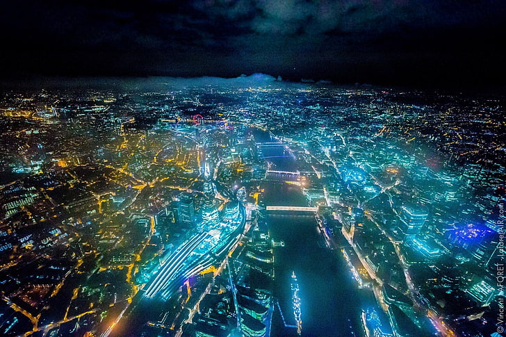 градски светлини през нощта, Vincent Laforet, Лондон, градски пейзаж, HD тапет