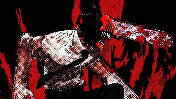Denji (Chainsaw Man), Chainsaw Man, red, dark, anime, manga, HD wallpaper