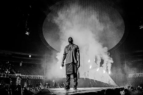 Foto en escala de grises del hombre de pie, Yeezus, Kanye West, Fondo de pantalla HD HD wallpaper