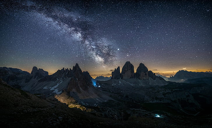 النجوم ، الجبال ، إيطاليا ، درب التبانة ، درب التبانة ، الدولوميت ، الدولوميت ، أوردينا ميشال، خلفية HD