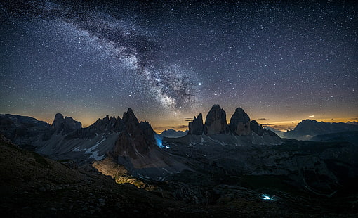 звезди, планини, Италия, Млечният път, Млечният път, Доломитите, Доломитите, Ďurdina Michal, HD тапет HD wallpaper