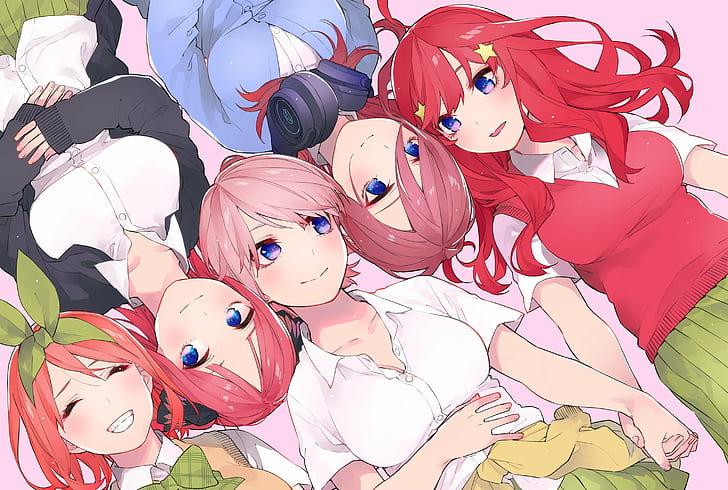 anime, anime girls, 5-toubun no Hanayome, Nakano Miku, Nakano Itsuki, Nakano Ichika, Nakano Nino, Nakano Yotsuba, HD wallpaper