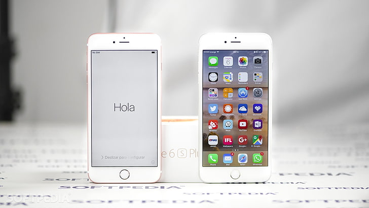 상자, 사과, 아이폰 6s, 스마트 폰, 디스플레이가 장착 된 로즈 골드 iPhone 6s Plus, HD 배경 화면