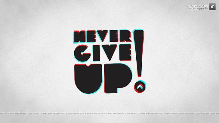never give up typography anaglyph 3d motivational, HD wallpaper