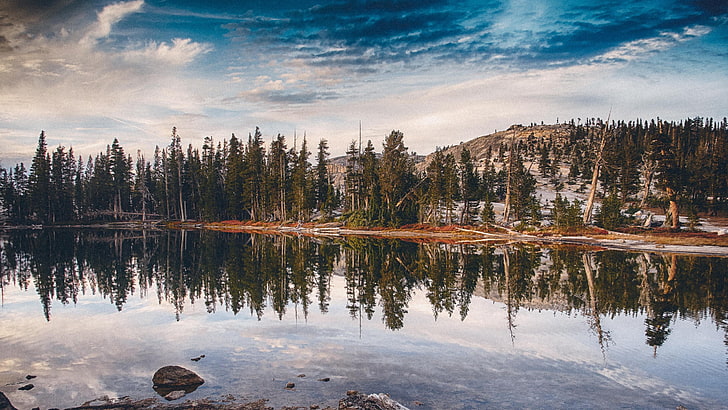 montagnes, nuages, lac, reflet, Fond d'écran HD