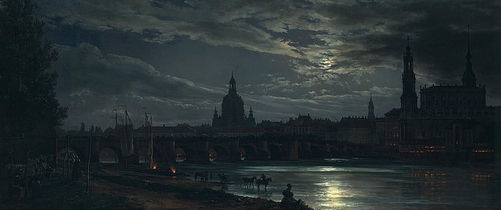 gray castle painting, ultrawide, classic art, Dresden, HD wallpaper