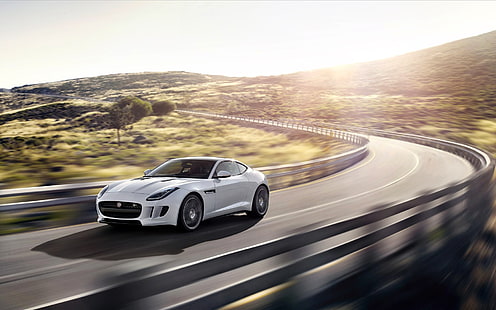 Jaguar F-Type, automóvil, carretera, desenfoque de movimiento, Fondo de pantalla HD HD wallpaper