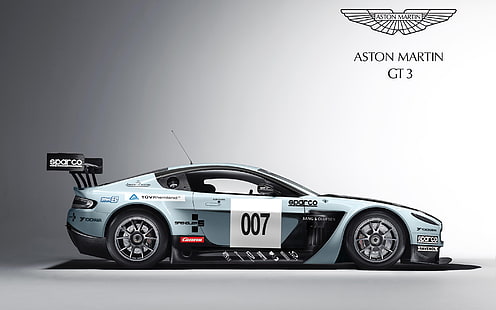 Aston Martin V12 Vantage GT3, aston martin gt3 biru dan hitam, aston, martin, pandang, Wallpaper HD HD wallpaper