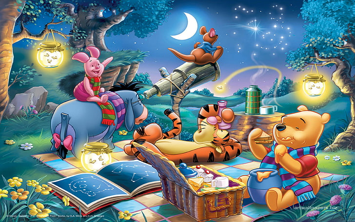Disney Resim Winnie The Pooh Ve Arkadaşları Fener Teleskop Piknik Bilgisayar Masaüstü Duvar Kağıdı Hd 3840 × 2400, HD masaüstü duvar kağıdı