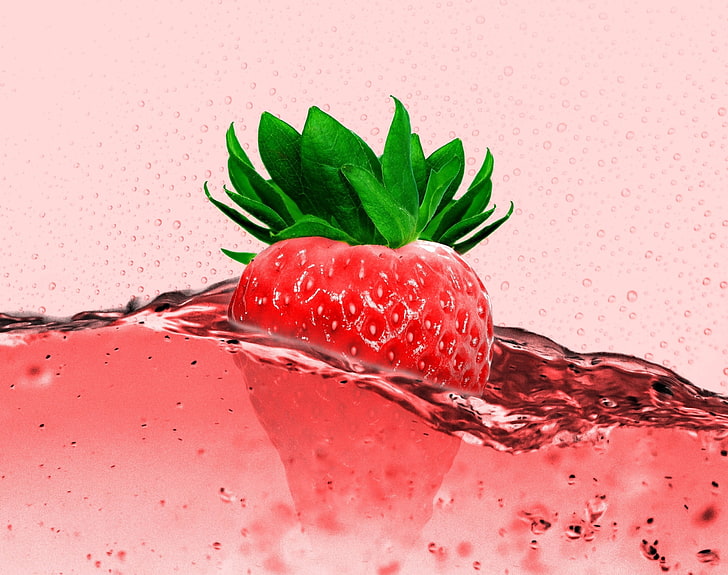 Strawberry, Aero, Creative, Underwater, Design, Photoshop, Strawberry, Water, Juice, Fruit, photomanipulation, redandgreen, thirst, vitamins, HD wallpaper