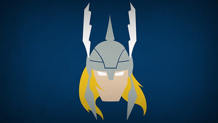 casco, fondo azul, Thor, héroe, Blo0p, superhéroe, minimalismo, Marvel Comics, fondo simple, Fondo de pantalla HD