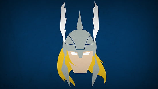 шлем, синий фон, Тор, герой, Blo0p, супергерой, минимализм, Marvel Comics, простой фон, HD обои HD wallpaper